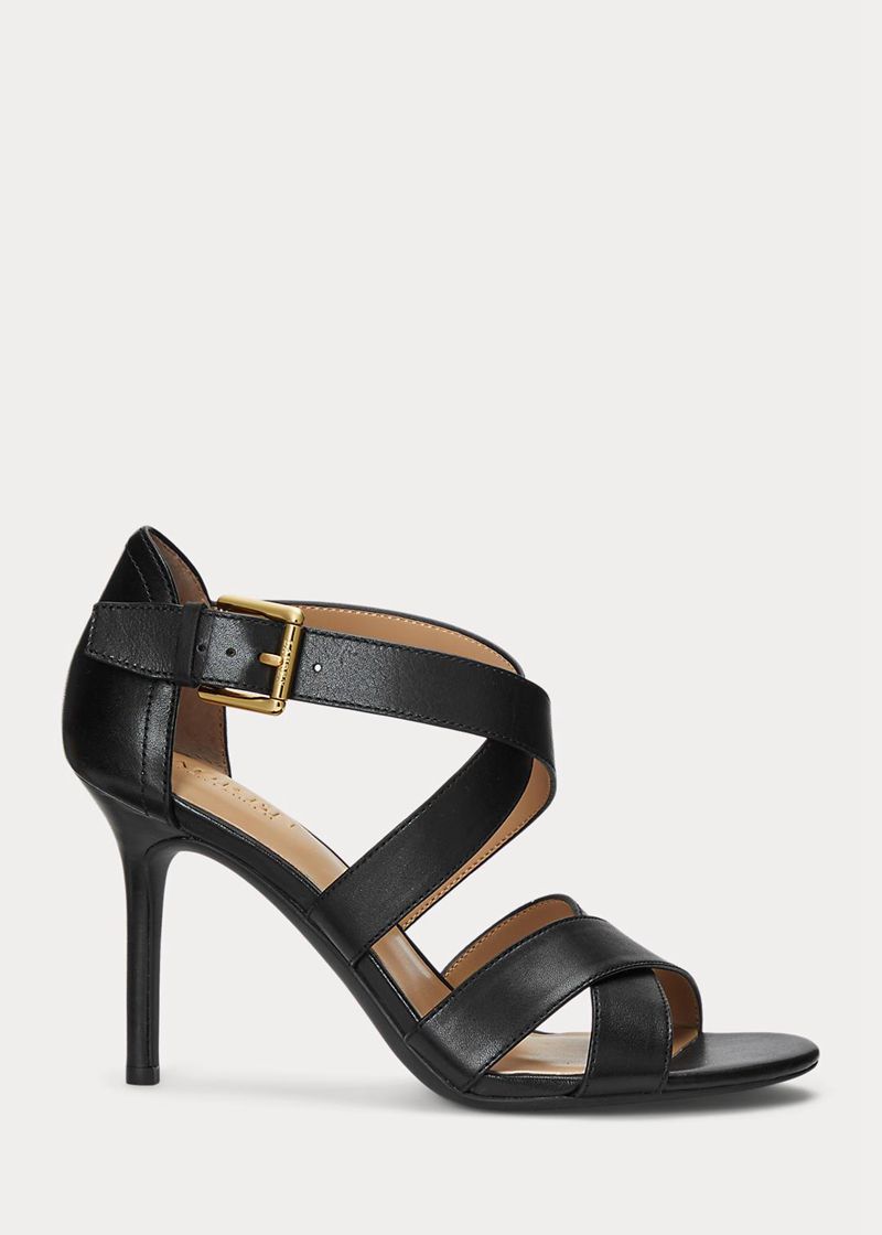 Sandały Lauren Damska Czarne Gisella Burnished Leather 967412-QVE